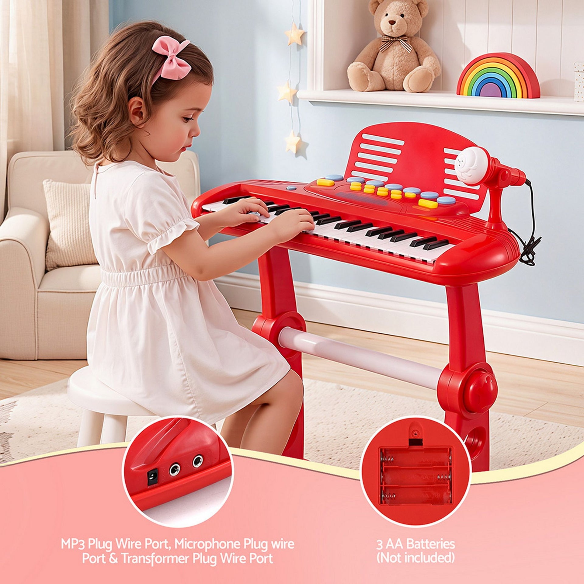 Keezi Kids Piano Keyboard 37 Keys Electronic Musical Instrument Set w/ Stool Microphone Awezingly