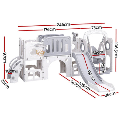 Keezi Kids Slide Swing Set Basketball Hoop Ring Football Outdoor Toys 132cm grey