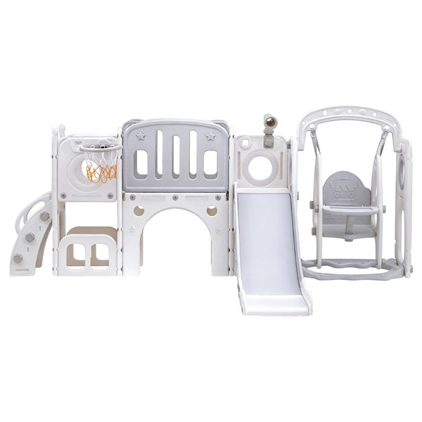 Keezi Kids Slide Swing Set Basketball Hoop Ring Football Outdoor Toys 132cm grey Awezingly