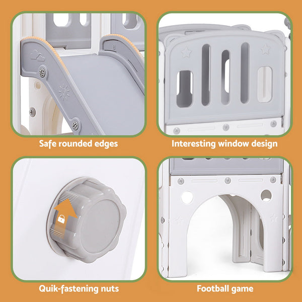 Keezi Kids Slide Swing Set Basketball Hoop Ring Football Outdoor Toys 132cm grey Awezingly