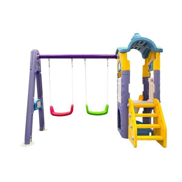 Keezi Kids 4-in-1 Slide Swing Set Double Swing Basketball Hoop Playhouse Awezingly