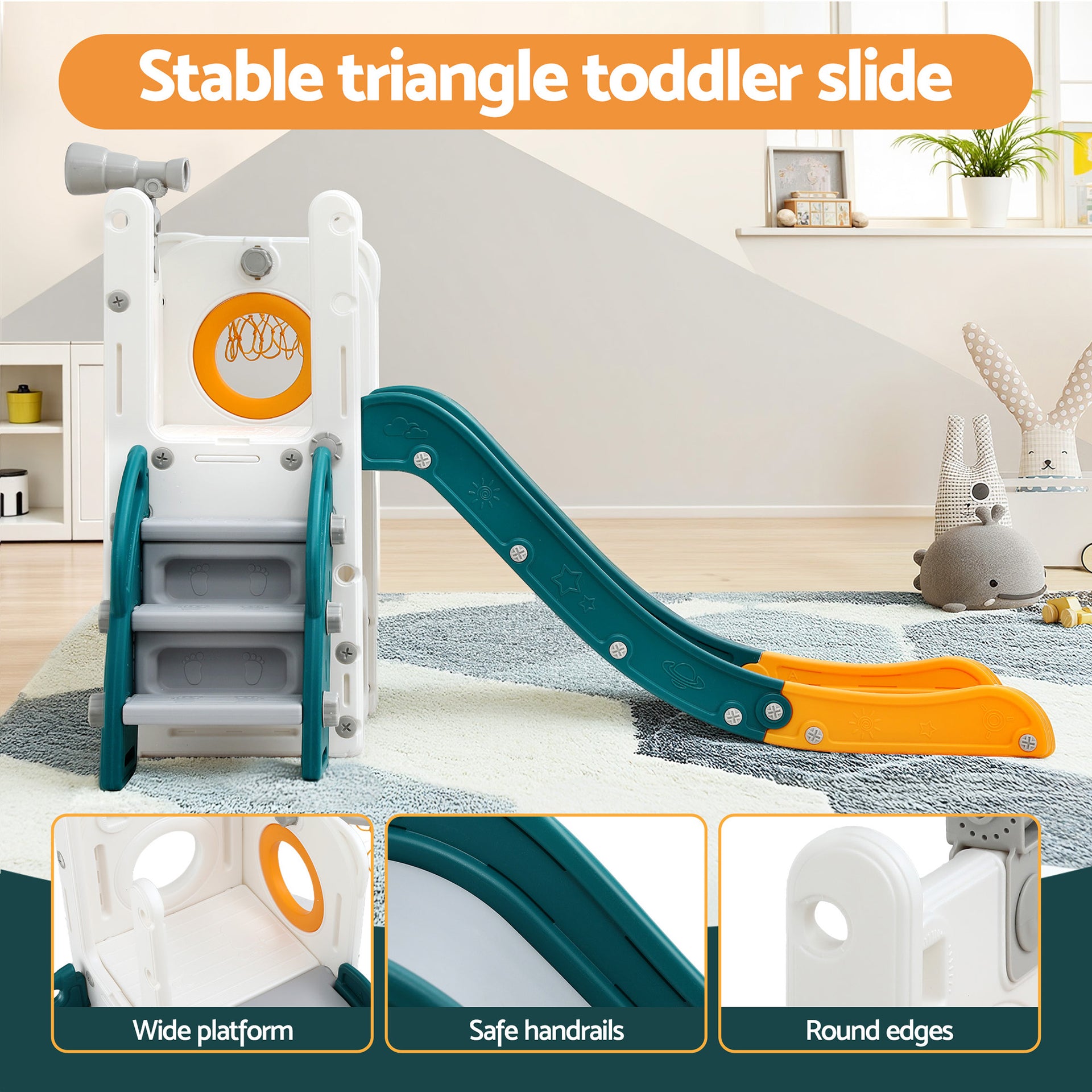 Keezi Kids Slide Set Basketball Hoop Outdoor Playground Outdoor Toys Telescope Storage Awezingly