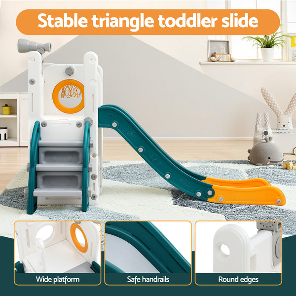 Keezi Kids Slide Set Basketball Hoop Outdoor Playground Outdoor Toys Telescope Storage Awezingly