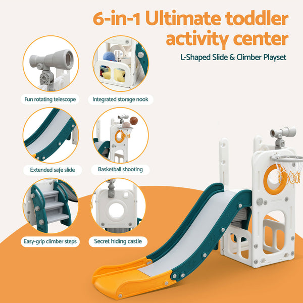 Keezi Kids Slide Set Basketball Hoop Outdoor Playground Outdoor Toys Telescope Storage Awezingly