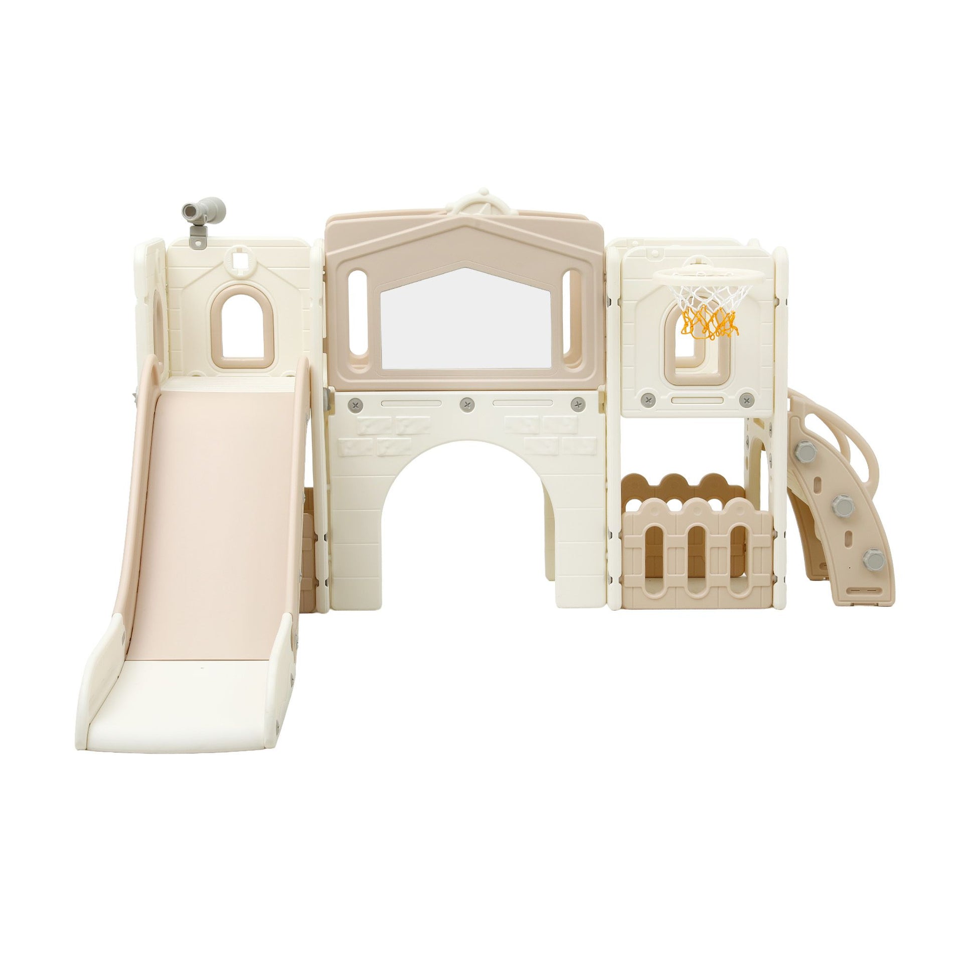 Keezi Kids Slide Set Toddler Indoor Playset With Drawing Board Beige Keezi