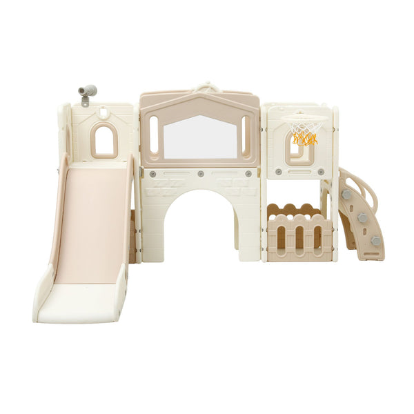 Keezi Kids Slide Set Toddler Indoor Playset With Drawing Board Beige Keezi