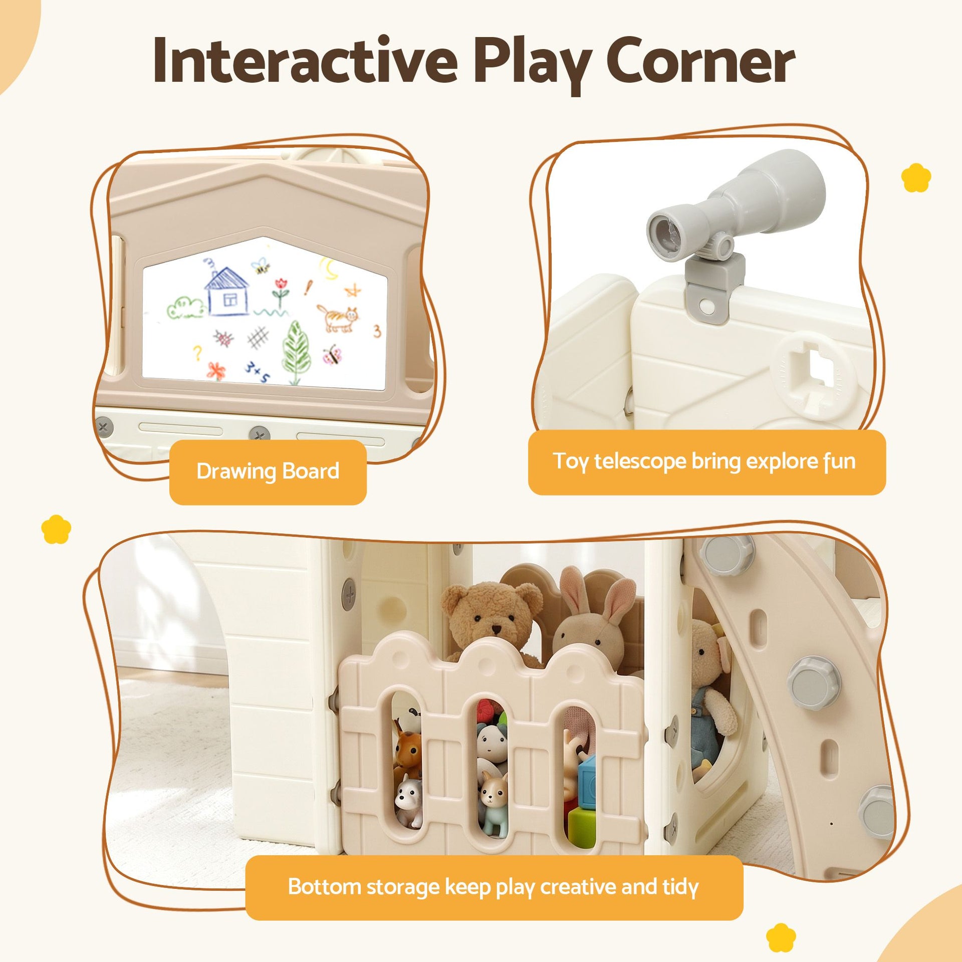 Keezi Kids Slide Set Toddler Indoor Playset With Drawing Board Beige Keezi
