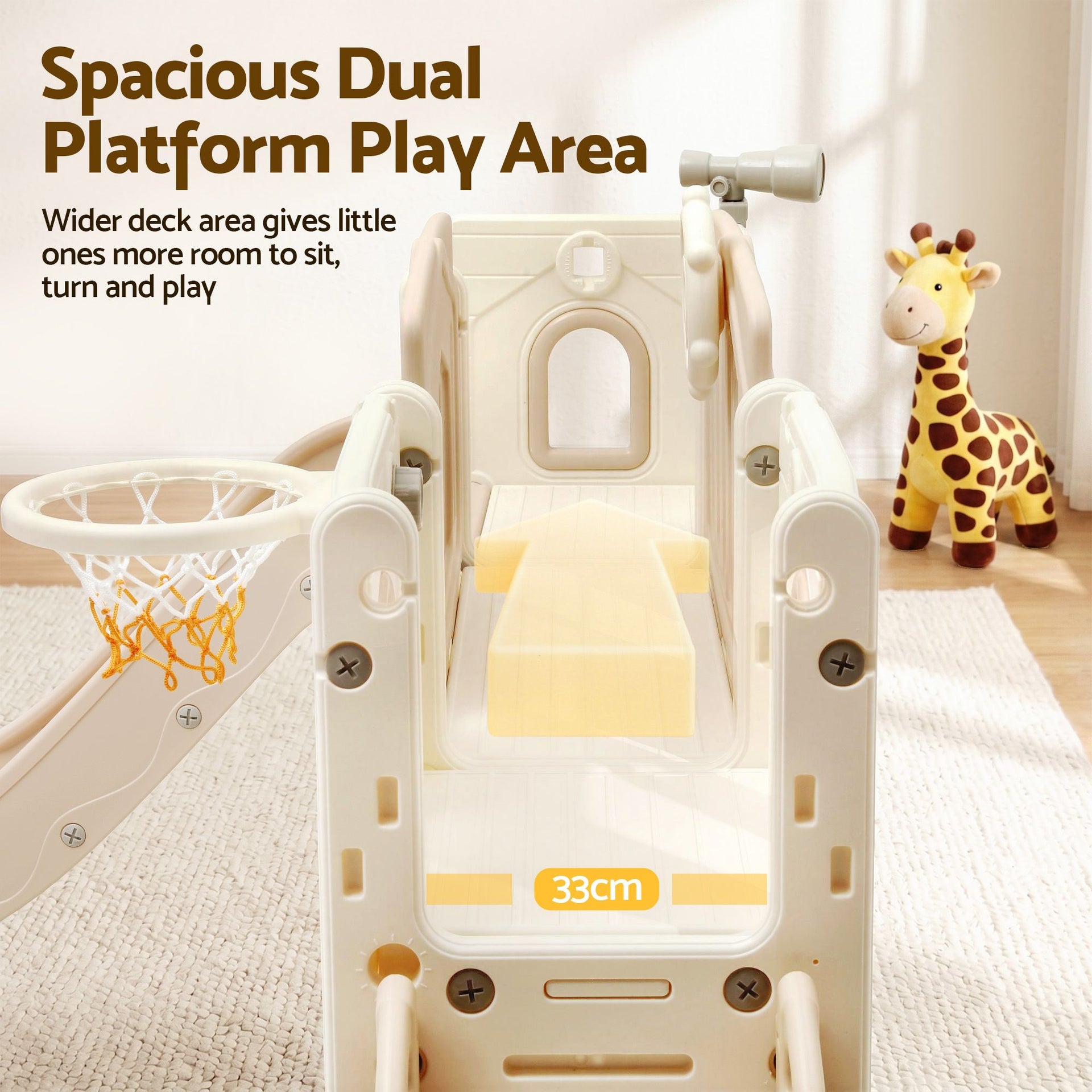 Keezi Kids Slide Set Toddler Indoor Playset With Drawing Board Beige Keezi