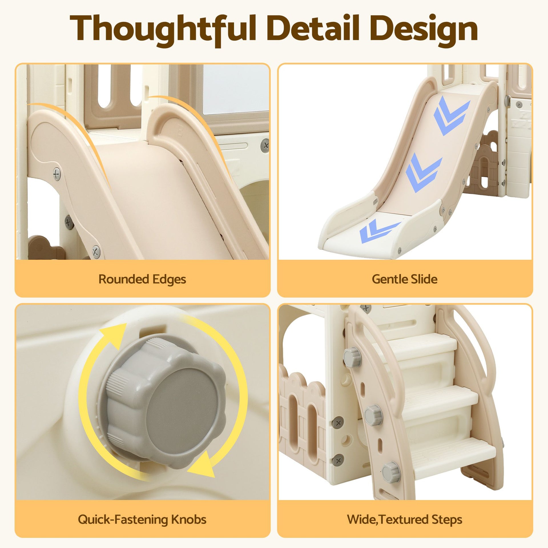 Keezi Kids Slide Set Toddler Indoor Playset With Drawing Board Beige Keezi