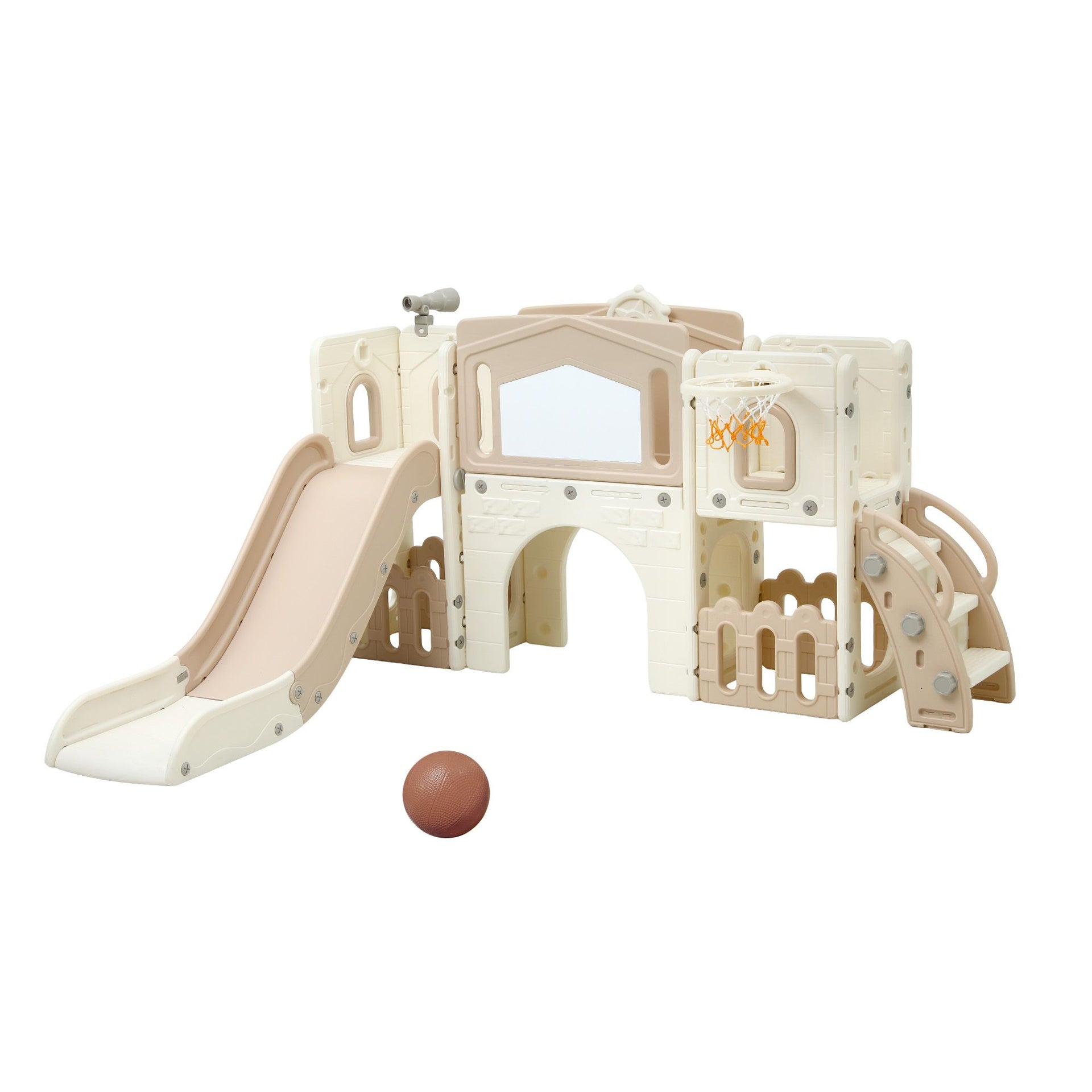 Keezi Kids Slide Set Toddler Indoor Playset With Drawing Board Beige Keezi