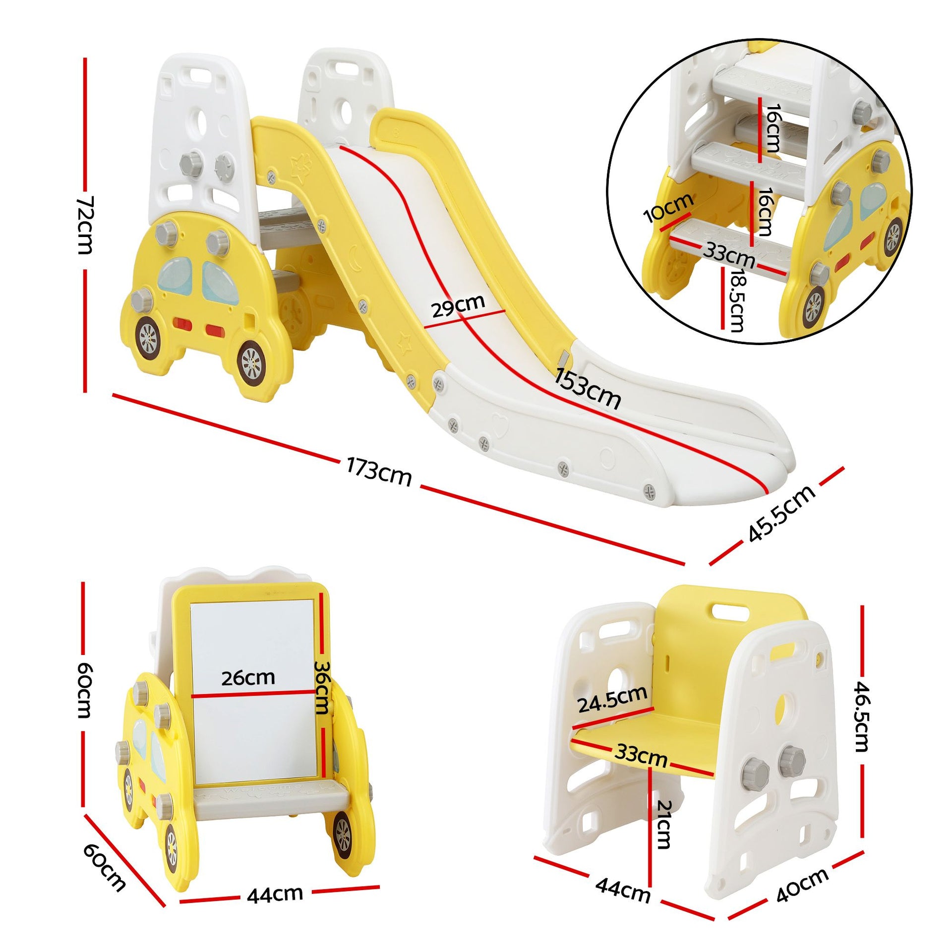 Keezi Kids Slide Set Toddler Indoor Playset Bookshelf Drawing Board Yellow Livemor
