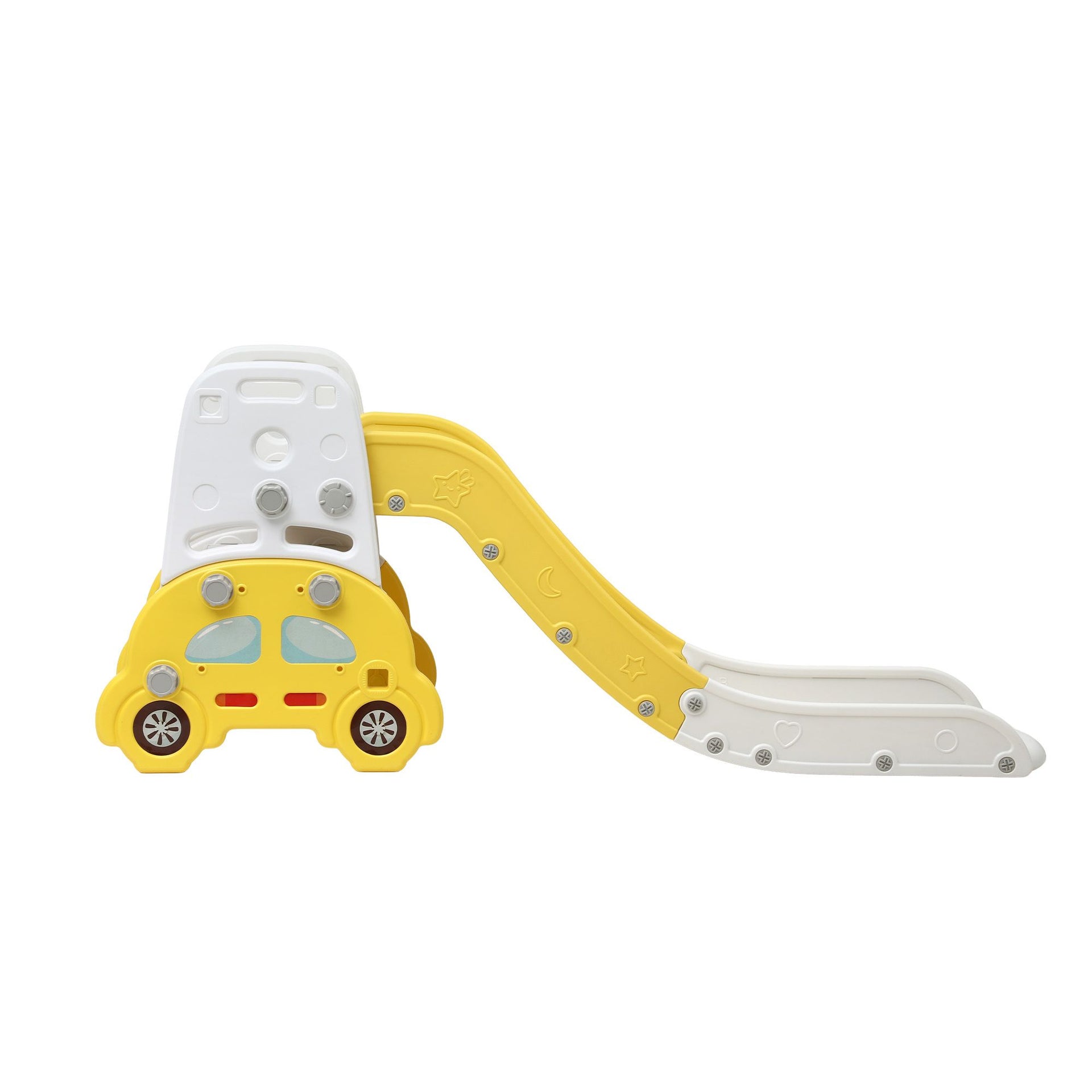 Keezi Kids Slide Set Toddler Indoor Playset Bookshelf Drawing Board Yellow Livemor