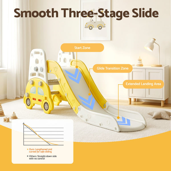 Keezi Kids Slide Set Toddler Indoor Playset Bookshelf Drawing Board Yellow Livemor