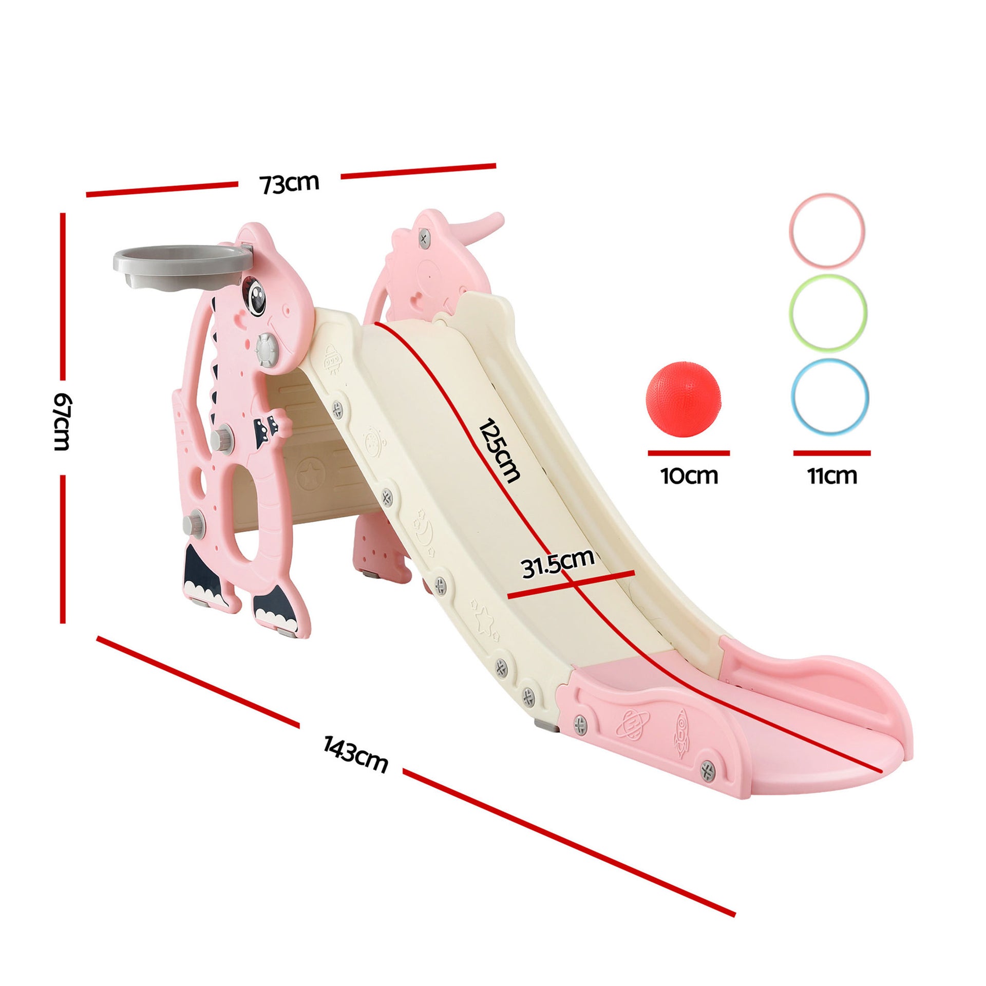 Keezi Kids Slide Set Basketball Hoop Outdoor Playground Toy Dragon 125cm Slide Pink Awezingly