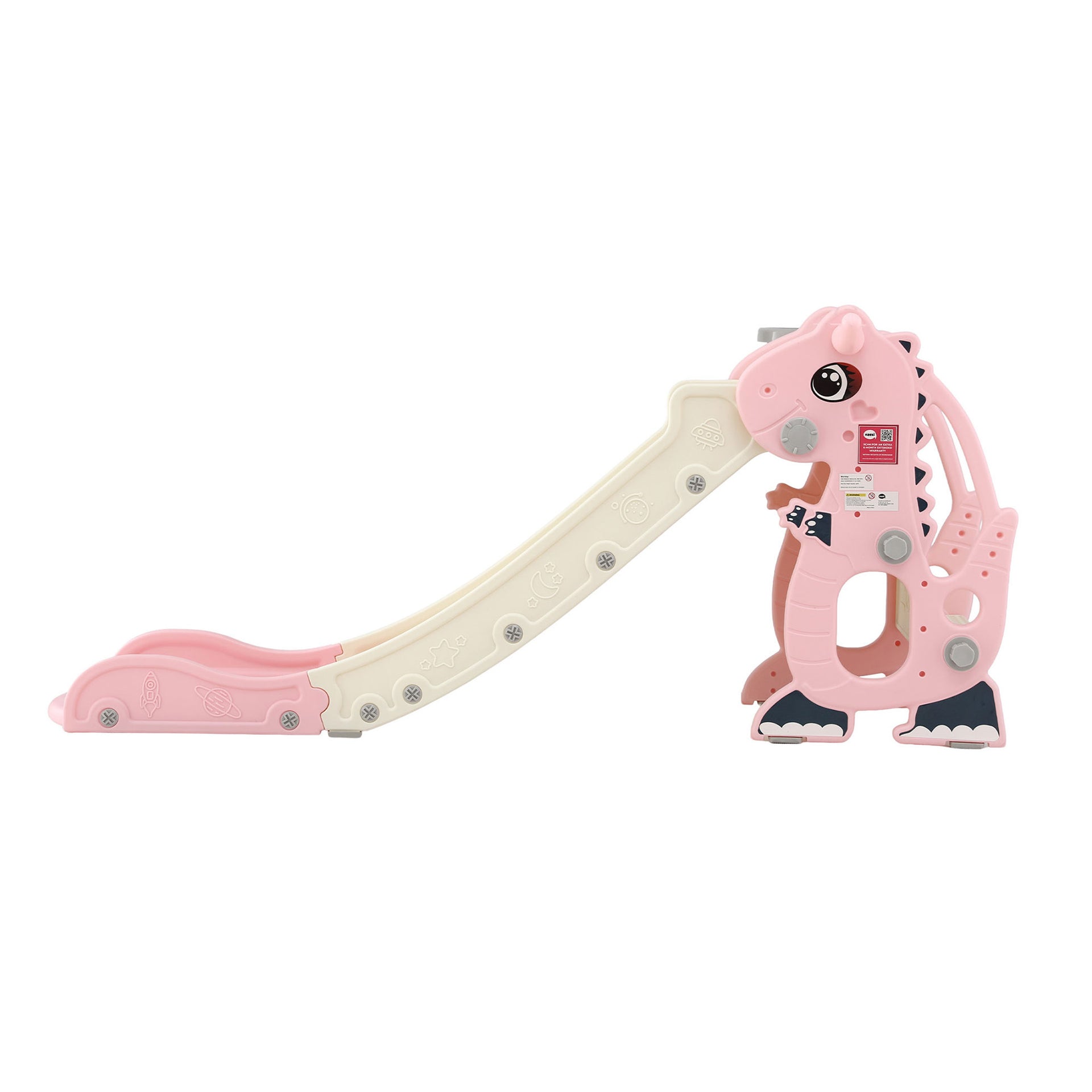 Keezi Kids Slide Set Basketball Hoop Outdoor Playground Toy Dragon 125cm Slide Pink Awezingly