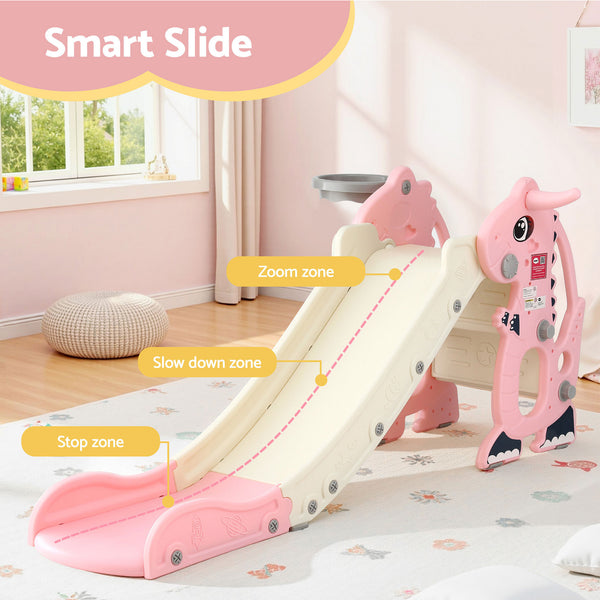 Keezi Kids Slide Set Basketball Hoop Outdoor Playground Toy Dragon 125cm Slide Pink Awezingly