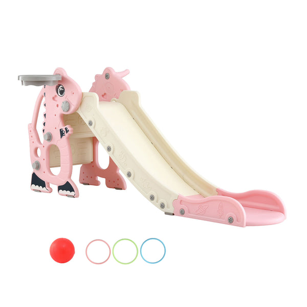 Keezi Kids Slide Set Basketball Hoop Outdoor Playground Toy Dragon 125cm Slide Pink Awezingly