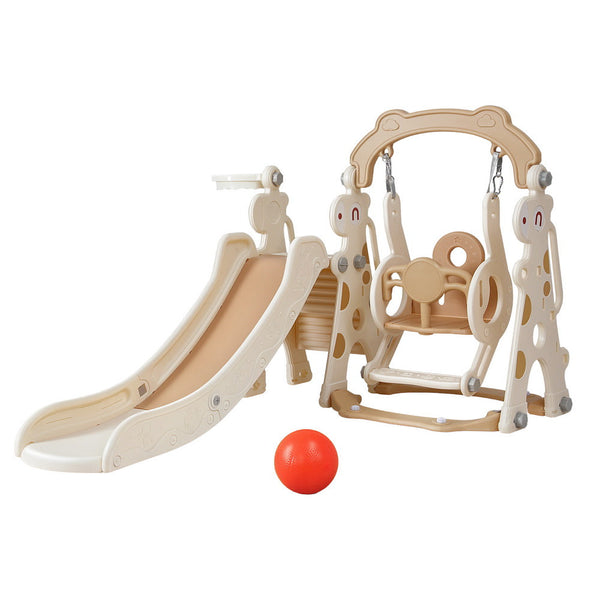Keezi Kids Slide Swing Set Basketball Hoop Outdoor Playground Toys 160cm Beige Awezingly