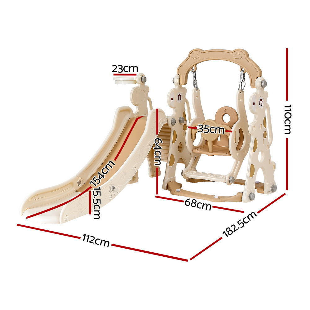 Keezi Kids Slide Swing Set Basketball Hoop Outdoor Playground Toys 160cm Beige Awezingly