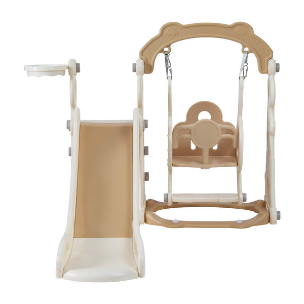 Keezi Kids Slide Swing Set Basketball Hoop Outdoor Playground Toys 160cm Beige Awezingly