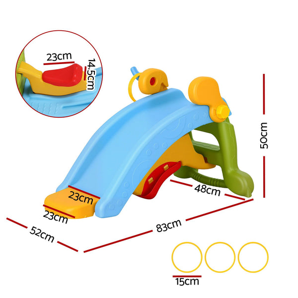 Keezi Kids Slide Set Toddler Indoor Playset Rocking Horse Ring Toss Multi Colour Awezingly