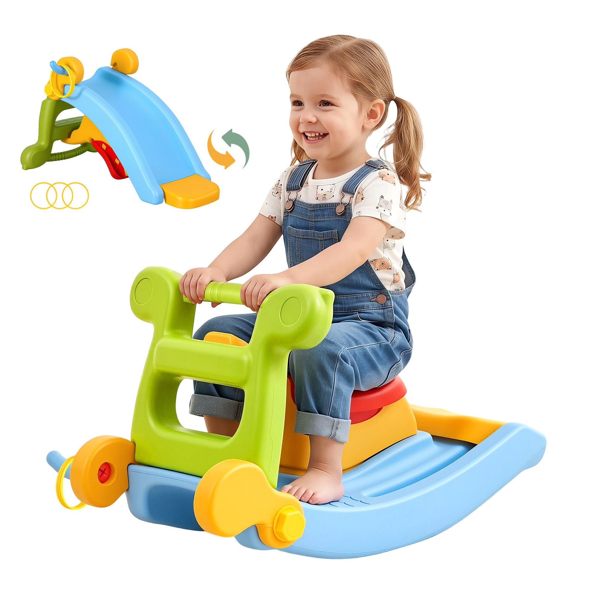 Keezi Kids Slide Set Toddler Indoor Playset Rocking Horse Ring Toss Multi Colour Awezingly