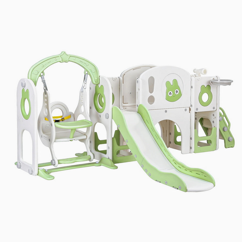 Keezi Kids Slide Swing Set Basketball Hoop Ring Football Outdoor Toys 140cm Green Awezingly