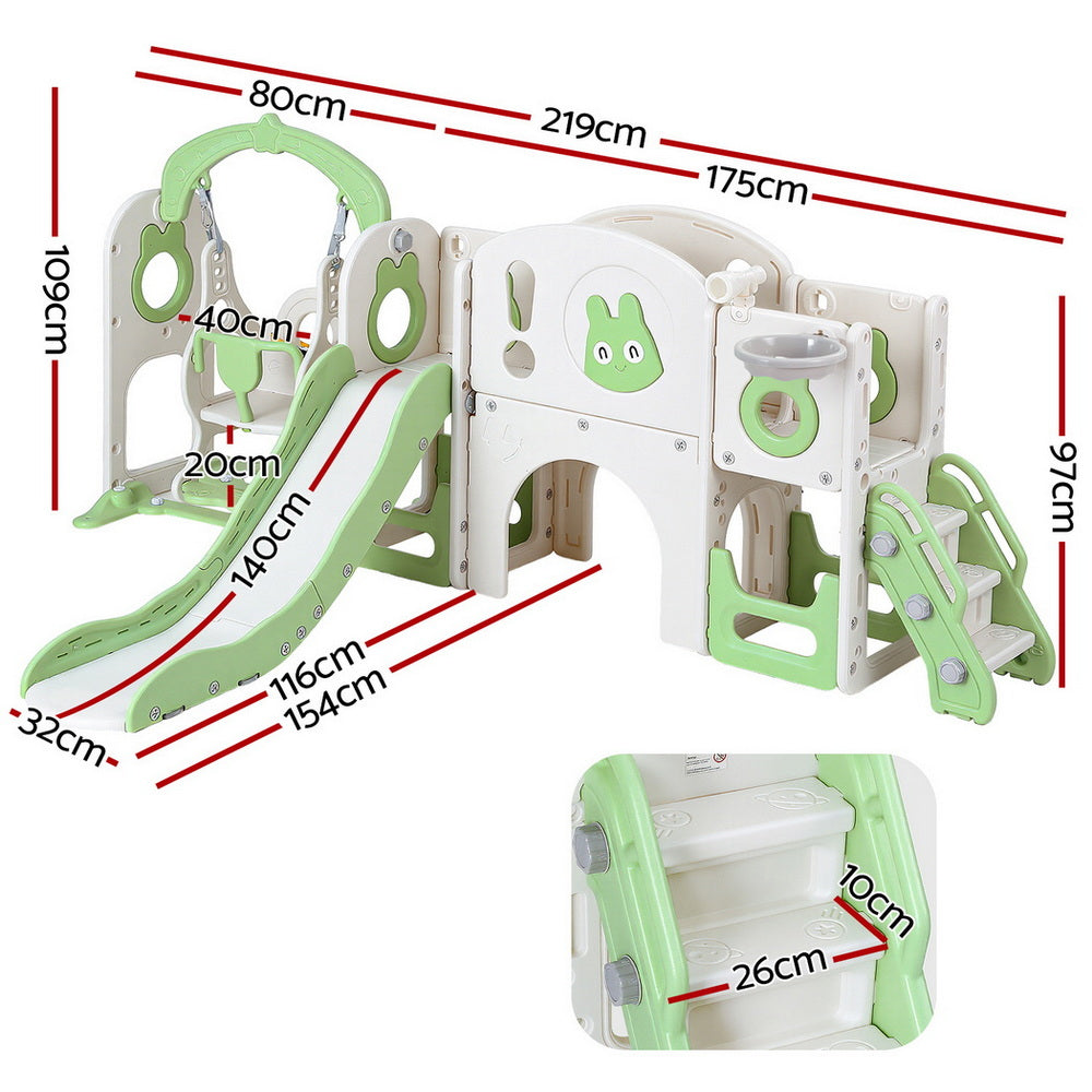 Keezi Kids Slide Swing Set Basketball Hoop Ring Football Outdoor Toys 140cm Green Awezingly