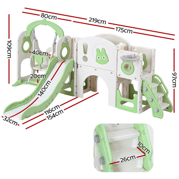 Keezi Kids Slide Swing Set Basketball Hoop Ring Football Outdoor Toys 140cm Green Awezingly