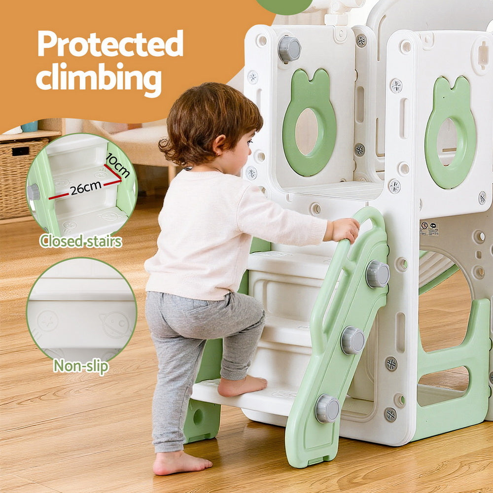 Keezi Kids Slide Swing Set Basketball Hoop Ring Football Outdoor Toys 140cm Green Awezingly