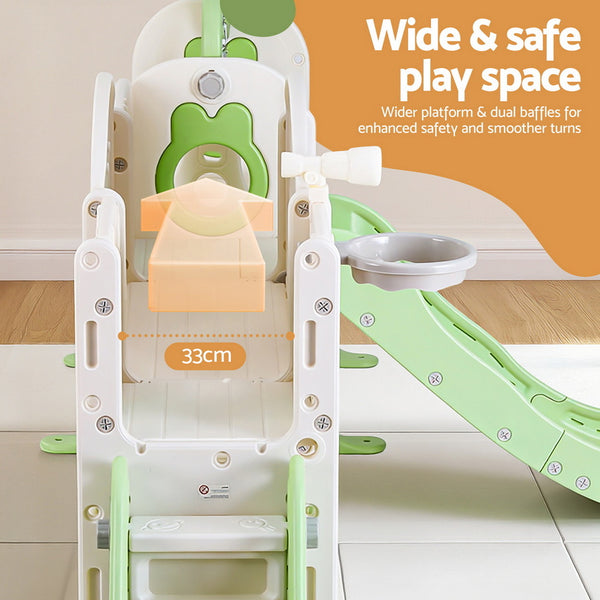 Keezi Kids Slide Swing Set Basketball Hoop Ring Football Outdoor Toys 140cm Green Awezingly