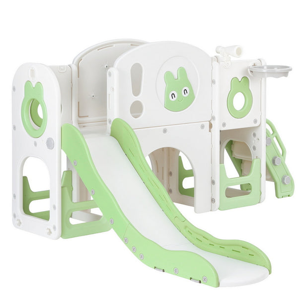 Keezi Kids Slide Swing Set Ball Hoop Rings Football Outdoor Toys Green Awezingly