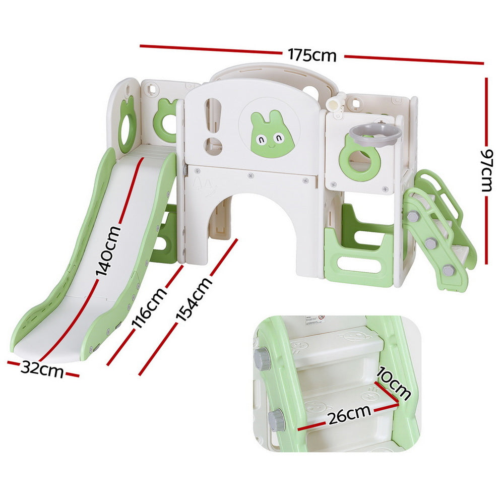 Keezi Kids Slide Swing Set Ball Hoop Rings Football Outdoor Toys Green Awezingly