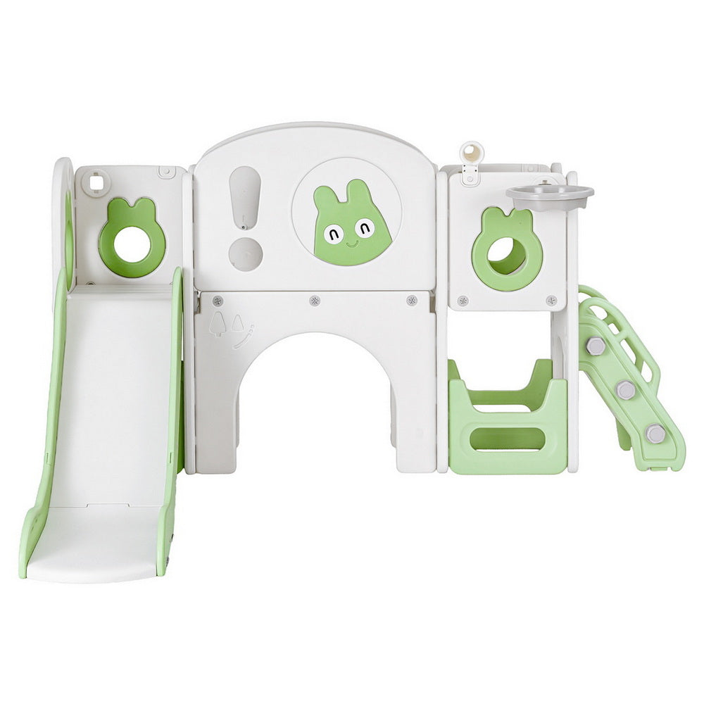 Keezi Kids Slide Swing Set Ball Hoop Rings Football Outdoor Toys Green Awezingly