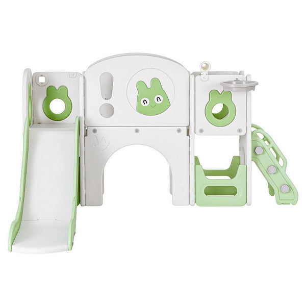 Keezi Kids Slide Swing Set Ball Hoop Rings Football Outdoor Toys Green Awezingly