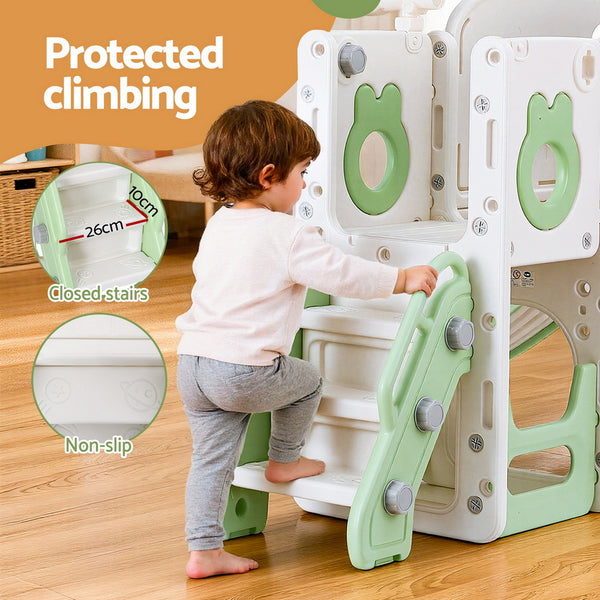 Keezi Kids Slide Swing Set Ball Hoop Rings Football Outdoor Toys Green Awezingly