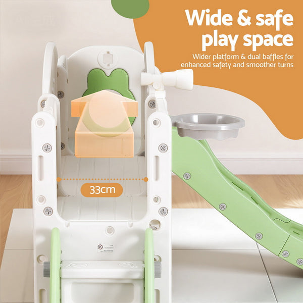 Keezi Kids Slide Swing Set Ball Hoop Rings Football Outdoor Toys Green Awezingly