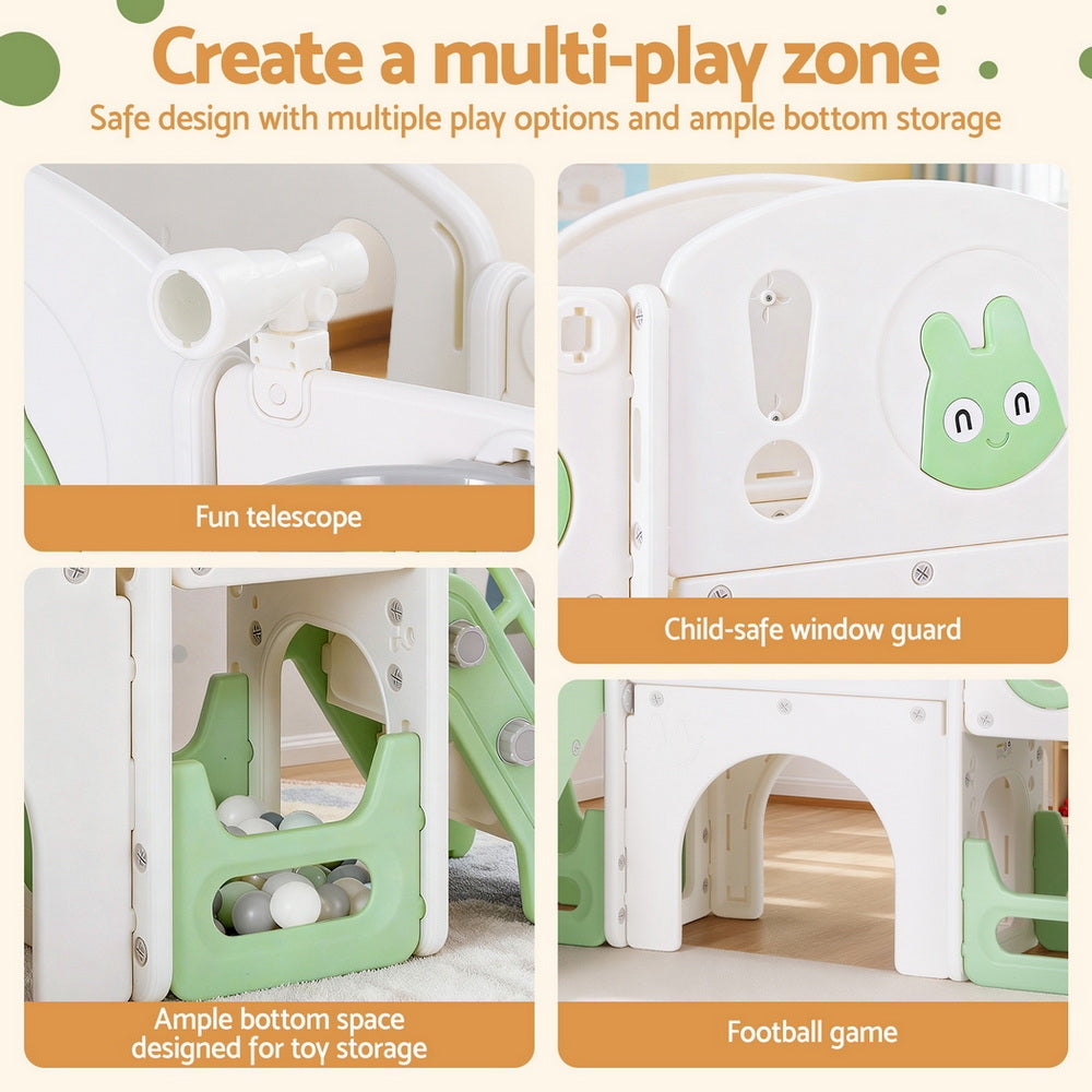 Keezi Kids Slide Swing Set Ball Hoop Rings Football Outdoor Toys Green Awezingly