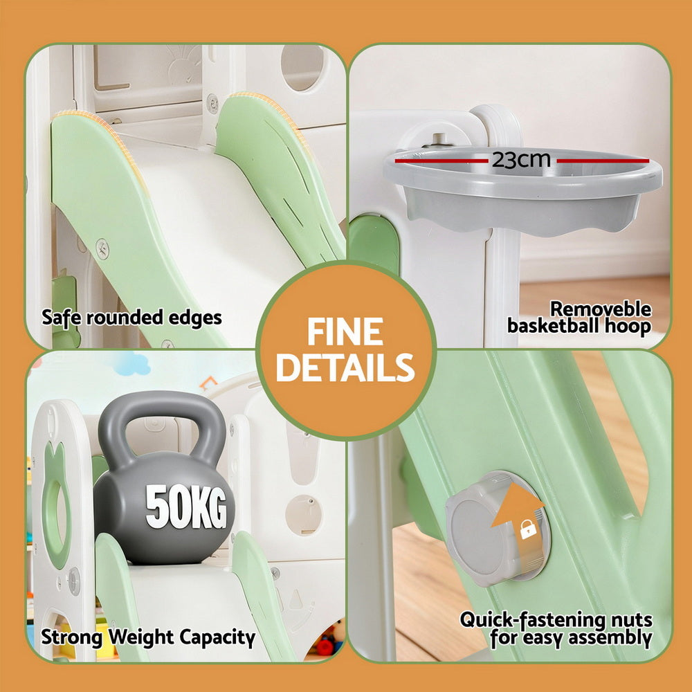 Keezi Kids Slide Swing Set Ball Hoop Rings Football Outdoor Toys Green Awezingly