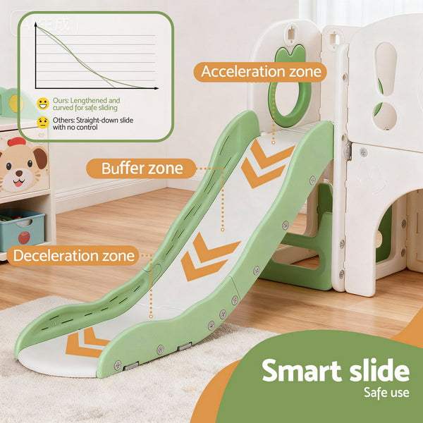 Keezi Kids Slide Swing Set Ball Hoop Rings Football Outdoor Toys Green Awezingly