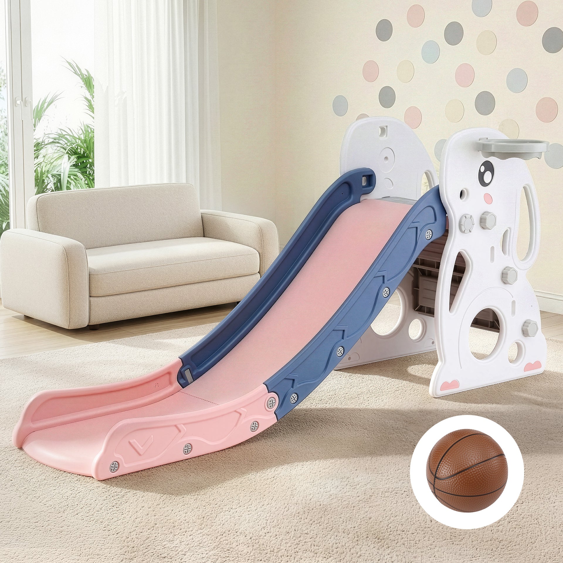 Keezi Kids Slide Set Basketball Hoop Ring Outdoor Playground Toy Rabbit 147cm Awezingly