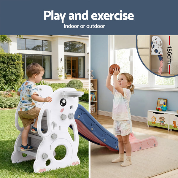 Keezi Kids Slide Set Basketball Hoop Ring Outdoor Playground Toy Rabbit 147cm Awezingly
