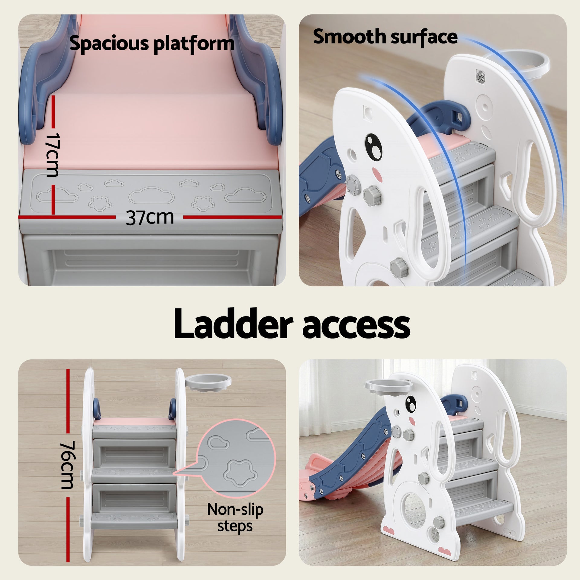 Keezi Kids Slide Set Basketball Hoop Ring Outdoor Playground Toy Rabbit 147cm Awezingly