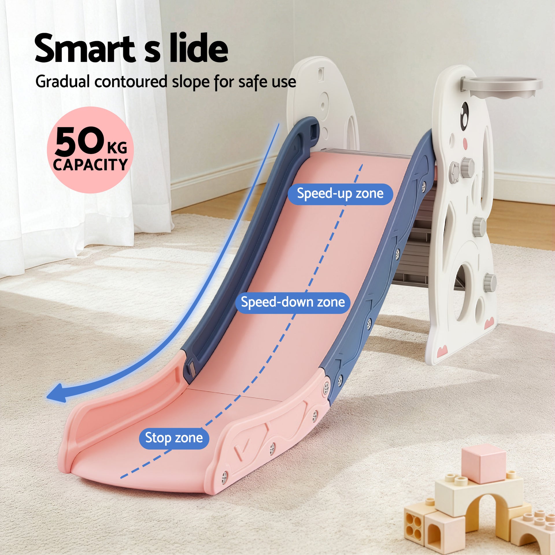 Keezi Kids Slide Set Basketball Hoop Ring Outdoor Playground Toy Rabbit 147cm Awezingly