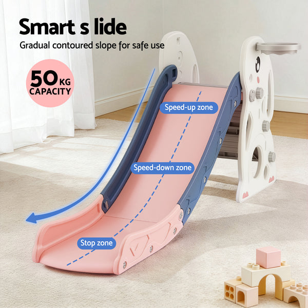 Keezi Kids Slide Set Basketball Hoop Ring Outdoor Playground Toy Rabbit 147cm Awezingly