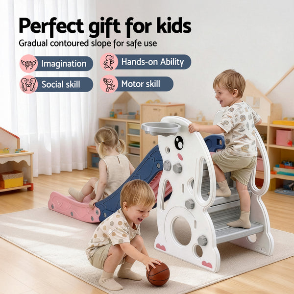 Keezi Kids Slide Set Basketball Hoop Ring Outdoor Playground Toy Rabbit 147cm Awezingly