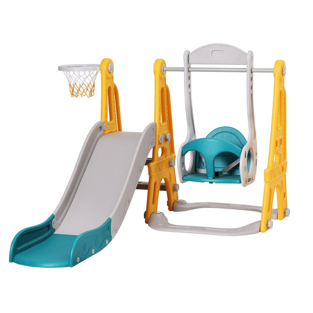 Keezi Kids Slide Swing Set Basketball Outdoor Toys Adjustable Height 140cm Green Keezi