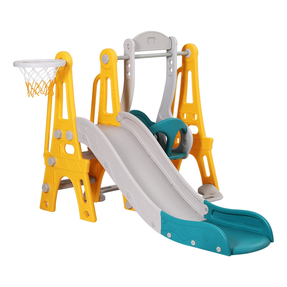 Keezi Kids Slide Swing Set Basketball Outdoor Toys Adjustable Height 140cm Green Keezi
