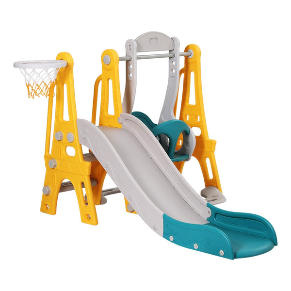 Keezi Kids Slide Swing Set Basketball Outdoor Toys Adjustable Height 140cm Green Keezi