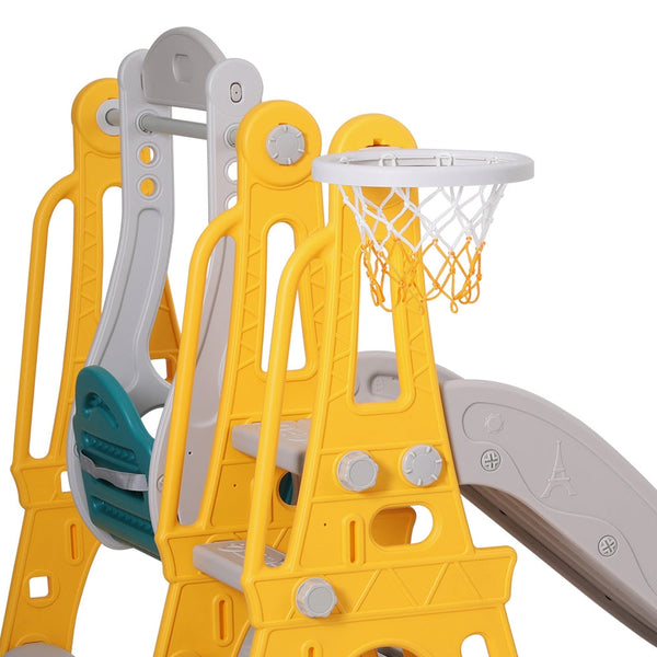Keezi Kids Slide Swing Set Basketball Outdoor Toys Adjustable Height 140cm Green Keezi